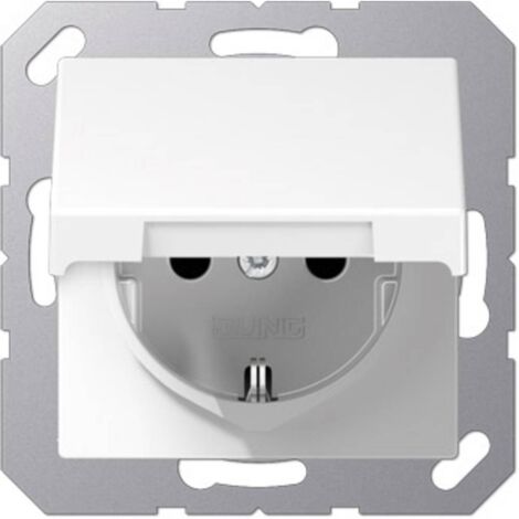 Jung Prise SCHUKO®, 16 A 250 V , SAFETY+, couvercle à charnière, duroplastique, série A, blanc alpin A 1520 KIKL WW (1/2)