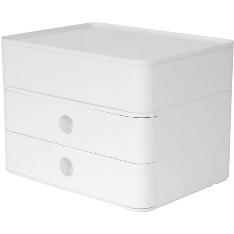 2x caisson à tiroirs / organisateur de bureau avec 4x tiroirs blanc /  transparent 