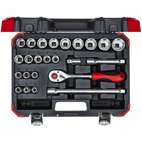 Gedore red Coffret de clés à douille, 24 pièces, avec cliquet réversible, cliquet, clés à douille et jeu de embouts, 1/2" (1/5)