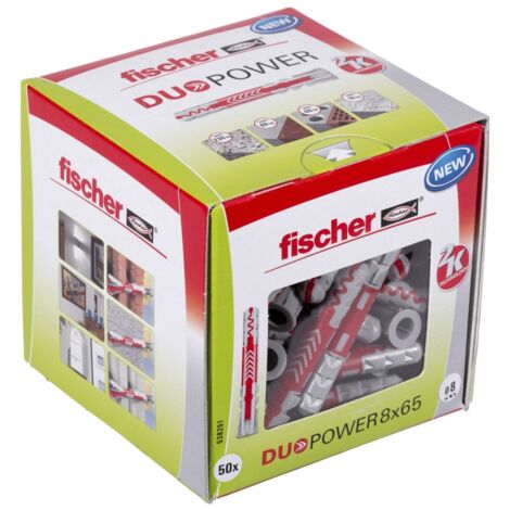 Fischer – Cheville DUOPOWER 8x65 LD – Lot de 50 pièces – Résistance optimale pour béton armé – Vissage sans rotation