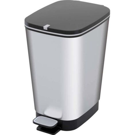Poubelle de salle de bain 25L en plastique argent – Ouverture par pédale et poignée – Joint en caoutchouc anti-odeur – Design moderne – KIS