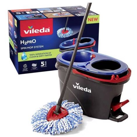 Vileda – Nettoyeur de sol électrique H2PRO Spin Mop – Système à deux réservoirs pour nettoyage hygiénique – Tête de lavage 360° – Manche télescopique 123 cm (1/6)