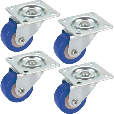 Jeu de roulettes pivotantes Dörner + Helmer en polyuréthane 4 pièces bleu pour bricolage durable et silencieux Ø30x14mm avec vis capacité de charge 20kg (1/3)