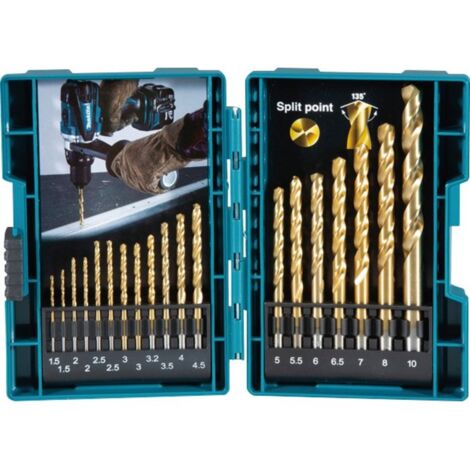 Makita – Foret à métaux HSS-Tin – Coffret de 19 pièces – Pour métal – Coupe nette sans éclat – Compatible perceuses standards