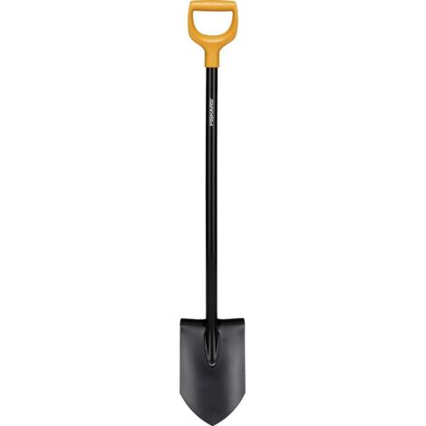 Fiskars – Bêche large 180 mm – Manche métallique robuste – Tête en acier pour sol dur et pierre – Poignée en D pour confort