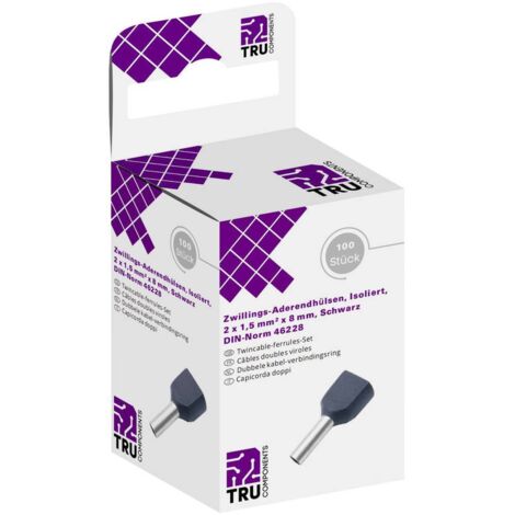 TRU COMPONENTS T1906C155 Embout double d'extrémité de câble 1.5 mm² partiellement isolé noir 100 pc(s) Q156012 (1/3)