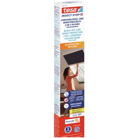 tesa Insect Stop Plissé 2 en 1 - Obscurcissement et moustiquaire pour fenêtres de toit - Montage sans percer - 1,16 m x 1,64 m - Profils blancs - Plissé anthracite (1/5)