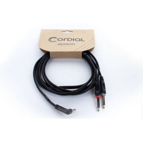 Adaptateur Y Cordial 14868 audio [1x Jack mâle 3.5 mm - 2x Jack mâle 6,3 mm (mono)] 3 m noir gaine en PVC, câble jumelé (1/4)