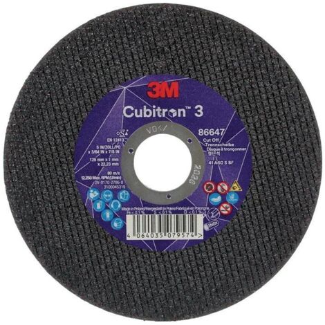 3M – Disque à tronçonner pour meuleuse Ø125 mm x 1 mm x 22,23 mm – Grain 60+ – Pour acier inoxydable et aluminium – Boîte de 25 pièces