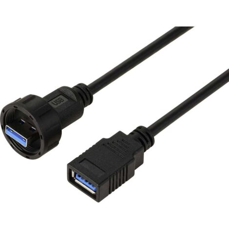 Prise USB 3.0 sur fiche mâle, IP67 (filetage), câble 0,5 m TC-E13T-MU3-MWA/FU3-NWA-0.5PV-S Câble en plastique étanche T (1/3)