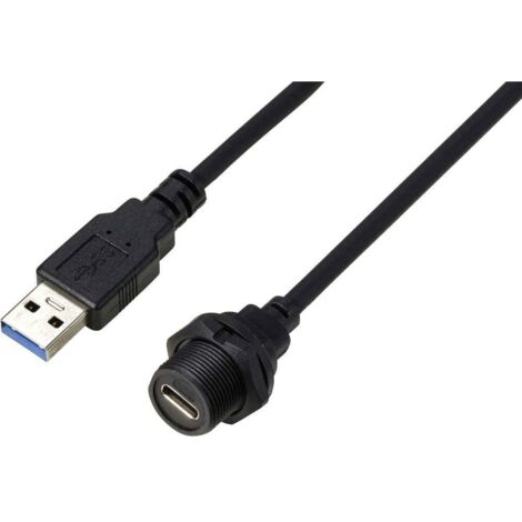 Prise USB-C® 3.0 sur fiche IP67 (filetage) Câble 0,5 m TC-E10T-FT3-PWF/MU3-NWA-0.5PV-S Câble en plas (1/3)