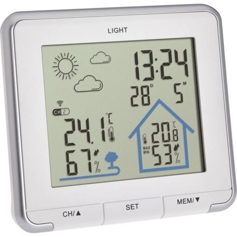 Station météo radio-pilotée avec prévisions 24 heures et réveil.