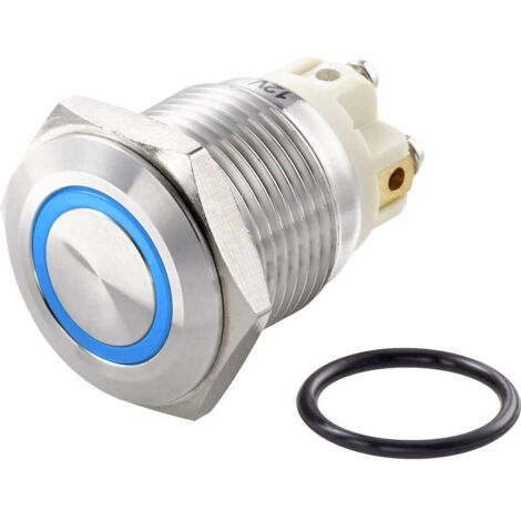 TRU COMPONENTS TC-7494696 TC-GQ16F-10E/L/B/12V/S Bouton-poussoir antivandalisme 48 V/DC 2 A 1 x Off/(On) à rappel bleu IP65 1 pc(s) C428411 (1/3)