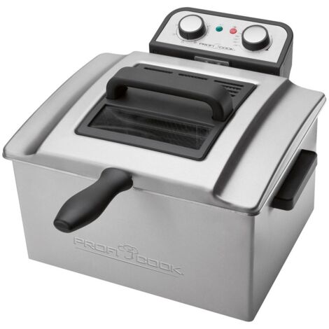 ProfiCook PC-FR 1038 Friteuse en acier inoxydable, 3 paniers, amovible, 3000 W, gris.