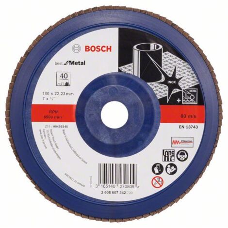 Bosch Accessories 2608607342 X571 Disque segmenté Diamètre 180 mm Ø de perçage 22.33 mm Grain 40 acier 1 pc(s) (1/4)