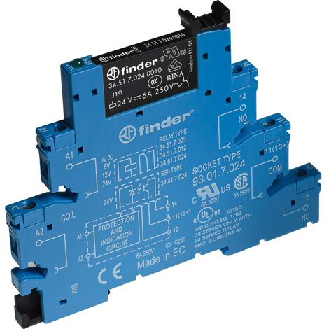 Finder 38.51.7.006.0050 Module relais Tension nominale: 6 V/DC Courant de commutation (max.): 6 A 1 inverseur (RT) 1 pc (1/3)