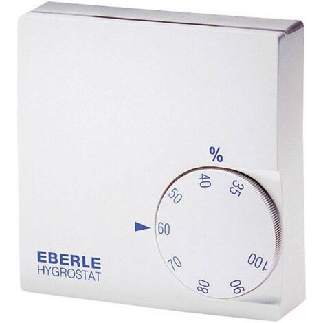 Hygrostat HYG-E 6001 blanc pour régulation humidité – Plage d'humidité 35-100% – Tension AC 230V/24V – Montage mural ou encastré – Eberle