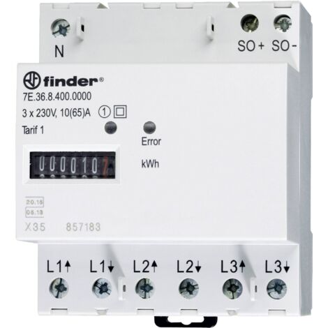Finder 7E.36.8.400.0010 7E.36.8.400.0010 Compteur d'énergie triphasé mécanique 65 A conformité MID: oui 1 pc(s) (1/3)