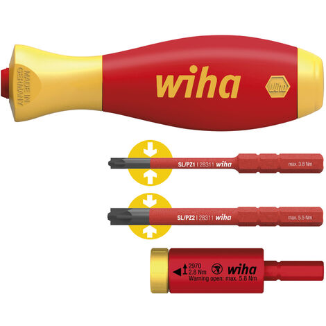 Wiha Jeu d'adaptateurs dynamométriques easyTorque electric 2,8 Nm avec étui slimVario® et slimBits SL/PZ, 4 pcs (41478)