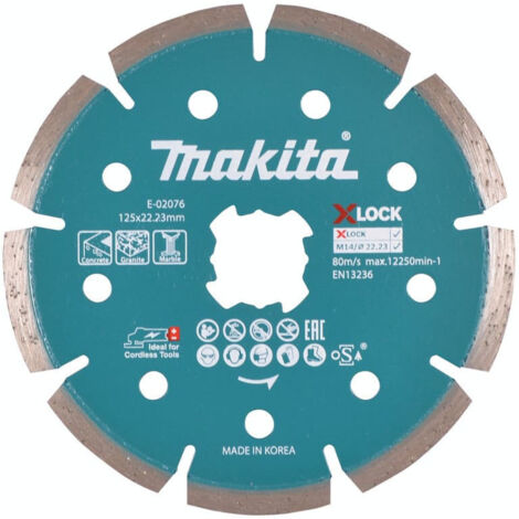 Makita – Disque diamant pour béton Ø125mm – Alésage 22,23mm – Système X-Lock pour changement rapide – E02076