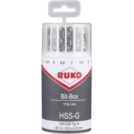 RUKO 214225 HSS-G Jeu de forets pour le métal 19 pièces DIN 338 tige cylindrique 1 set