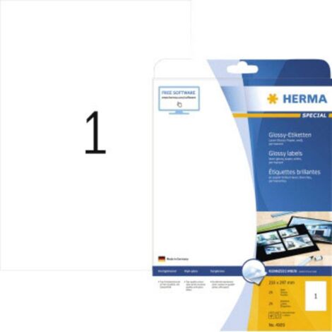 Herma 4909 Etiquette universelles 210 x 297 mm papier, brillant blanc 25 pc(s) fixation permanente imprimante laser, ph (1/4)