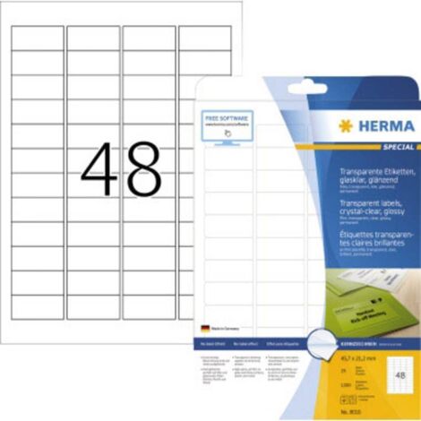 Herma 8016 Etiquette plastique 45.7 x 21.2 mm film, brillant transparent 1200 pc(s) fixation permanente imprimante lase (1/4)