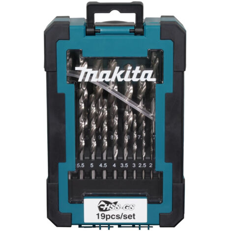 Makita – Jeu de forets HSS-GS pour métal 19 pièces – Diamètres de 1 à 10 mm – Coffret plastique – Précision de perçage