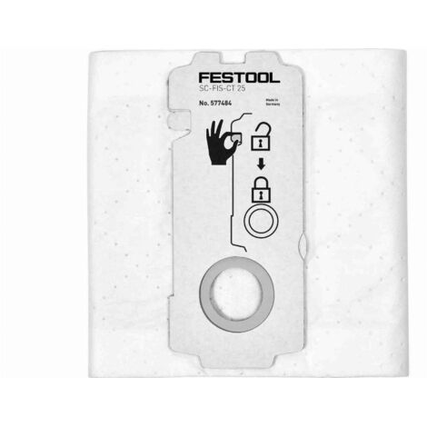 Festool – Sac filtre SelfClean SC-FIS-CT 25 pour aspirateur CT 25 – 5 pièces – Non-tissé haute qualité – Élimination automatique des poussières