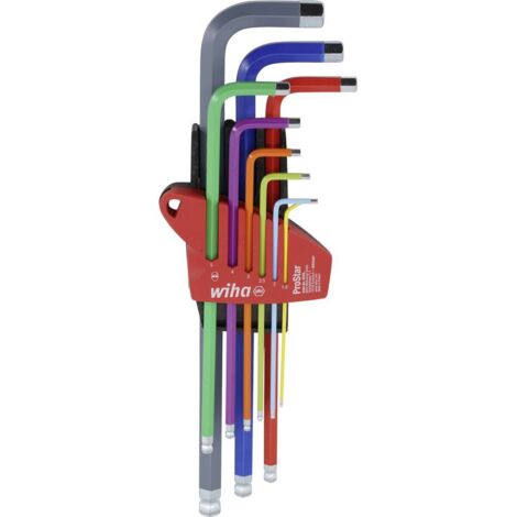 Wiha – Clé mâle coudée hexagonale 9 pièces – Tailles 1.5 à 10mm – Pour espaces confinés – Couleur vive (1/5)