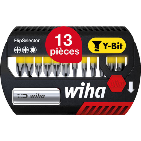 Wiha Jeu d'embouts FlipSelector 13 pièces. I Embout Y 25 mm I PH, PZ, TORX I Porte embout magnétique I Accessoire pour applications de vissage I Ouverture par pression sur un bouton (41827) (1/5)