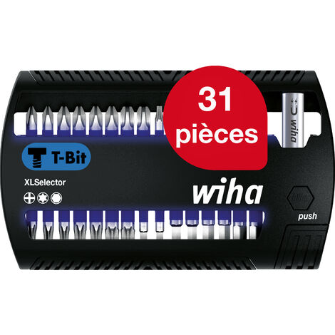 Wiha Jeu d'embouts XLSelector 31 pièces I Embout en T 25 mm PH, TORX, Sechskant 1/4" C6,3 I Porte embout magnétiqueAdapté aux visseuses par impact & percussion (41830) (1/5)