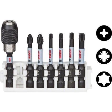 Bosch – Jeu d'embouts pour visseuse – 8 pièces – Acier modifié S2 – Longueur 50/60 mm – Empreintes PH2, PZ2, T20, T25, T30 – Support magnétique inclus - A311732