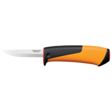 Fiskars – Couteau d'artisan avec aiguiseur intégré – Lame courte en acier inoxydable 81mm – Poignée ergonomique – Surface de frappe pour marteau (1/4)
