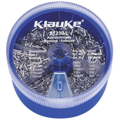 Klauke ST23B Assortiment d'embouts simples 0.25 mm², 0.34 mm², 0.5 mm², 0.75 mm², 1 mm² non isolé argent 4000 parties C009781 (1/2)