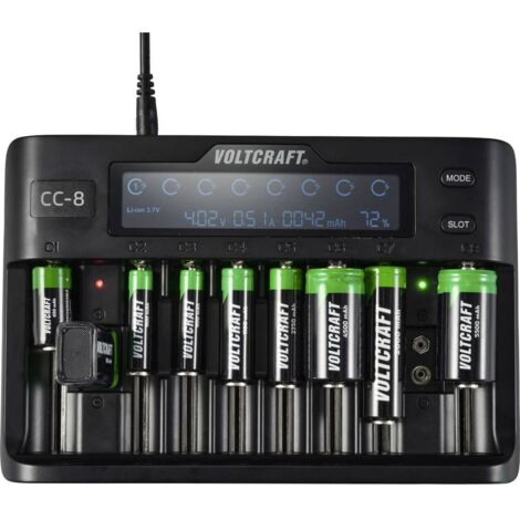 Chargeur de piles rondes VOLTCRAFT CC-8 Li-ion, LiFePO, NiMH, NiCd A, LR6 (AA), LR03 (AAA), LR8 (AAAA), 6LR61 (9 V), LR