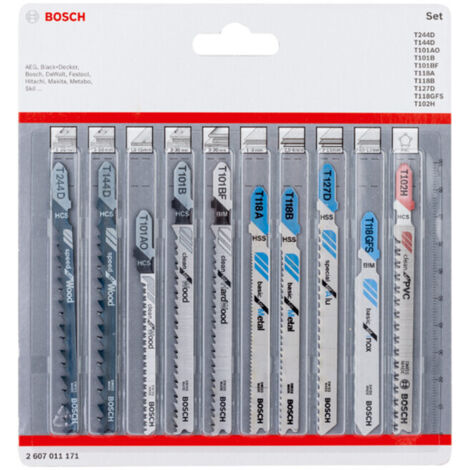 Bosch – Lame de scie sauteuse 10 pièces 2607011171 – Pour bois dur, métal et PVC – Coupes droites et courbes – Compatibles avec scies sauteuses