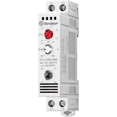Finder – Hygrostat 250 V/AC 1 NO (T) – Dimensions 88.8 x 17.5 x 47.8 mm – Courant de commutation max. 10 A – Indice de protection IP20