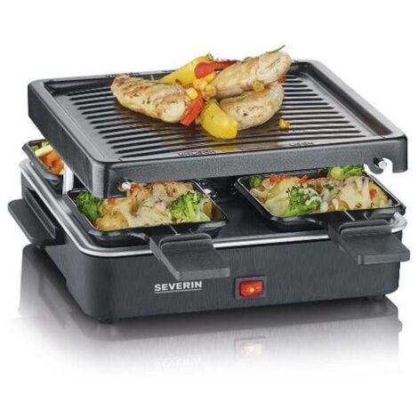 Appareil à raclette 4 poêlons – Revêtement anti-adhésif – Puissance 600W – Fonction grill – Compact et facile à ranger – Severin