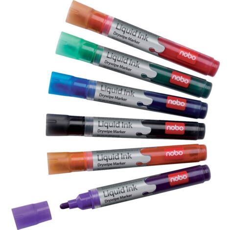 nobo Liquid Ink 1901419 Set de marqueurs pour tableau blanc noir, rouge, vert, bleu, orange, violet 6 pc(s) (1/4)