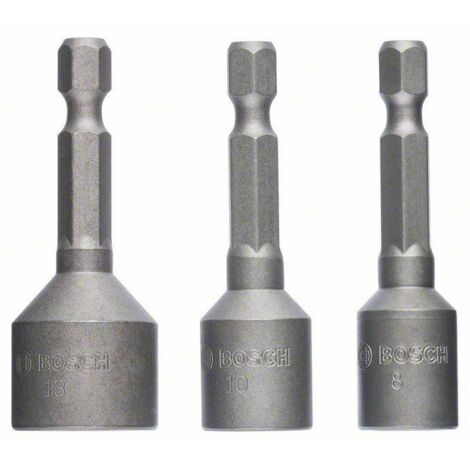 Bosch – Coffret cliquet et douilles 2608551078 – 3 clés à douille 8/10/13 mm – Acier modifié S2 – Longueur 50 mm – Prise ferme avec aimant (1/3)