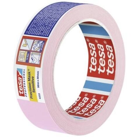 Tesa – Ruban de masquage rose clair 50m x 30mm – Pour surfaces lisses et peintes – Application précise sans résidu – 1 rouleau