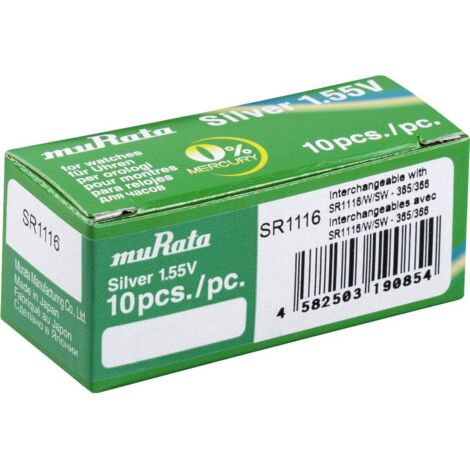 Murata Pile bouton 366 1.55 V 10 pc(s) 30 mAh oxyde d'argent SR1116-PBWW (1/3)