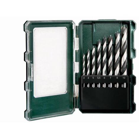 Metabo – Coffret de mèches à bois 8 pièces – Diamètres 3 à 10 mm – Pour bois dur et tendre – Boîtier robuste pour rangement - 626705000