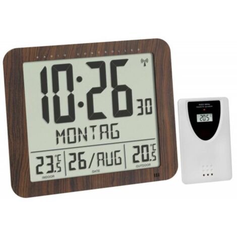 Horloge murale TFA Dostmann 60.4518.08 radiopiloté(e) 24.8 cm x 2.5 cm x 20.6 cm bois (1/6)