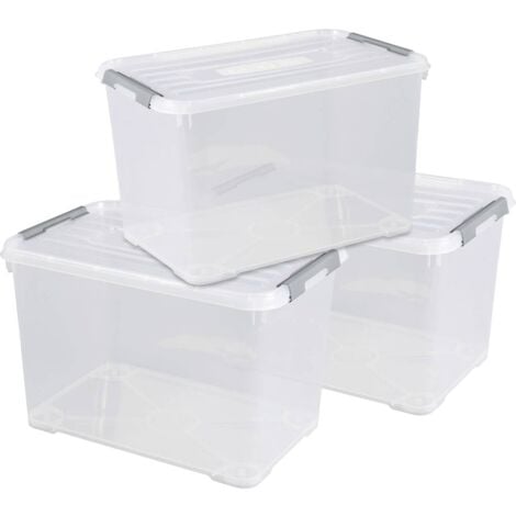 Lot de 6 boîtes de rangement en plastique transparent 5L renforcées avec  couvercle clipsable CLIP'N STORE