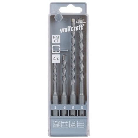 Wolfcraft 8456000 carbure de tungstène Jeu de forets pour marteau-perforateur 4 pièces 5 mm, 6 mm, 6 mm, 8 mm SDS-Plus (1/5)