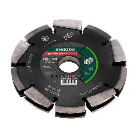 Metabo – Fraise à rainurer 628298000 – Carbure de tungstène Ø 125 mm – Tige 22,23 mm – Pour fraisage précis dans maçonnerie