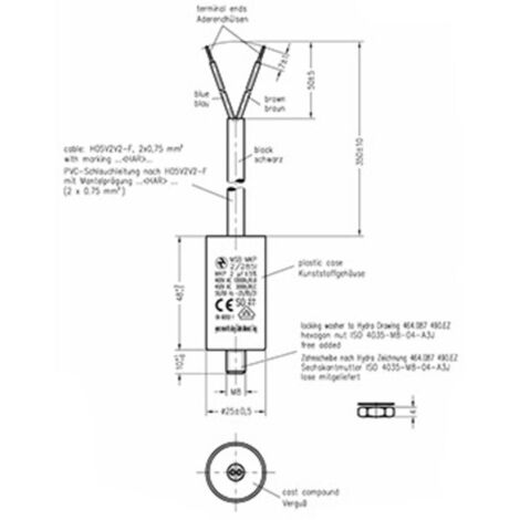 Lumonic Condensateur De Démarrage Hydra MKP-500 2 µF – 470V, Boîtier Métallique, Avec Câble 40 Cm – Pour Moteur