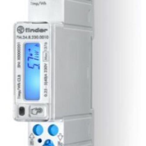 Finder – Compteur d'énergie monophasé bidirectionnel – Courant nominal 5 A – Courant maximum 40 A – Écran LCD rétroéclairé – Certifié MID (1/4)